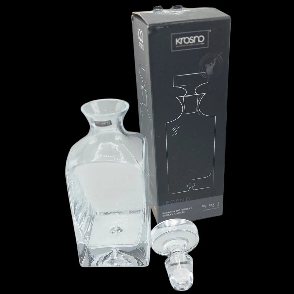 Krosno Glass Heavy Square Decanter‎ With Stopper Made In Poland 24.5oz 750ml NEW